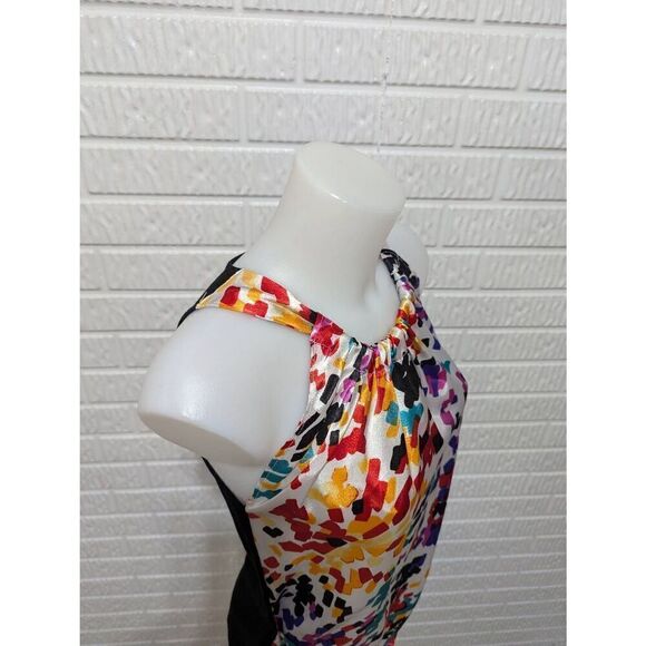 C'est City Women's Multi-Color Tie-Waist Black Knit Back Sleeveless Silk Top Siz - Picture 7 of 10